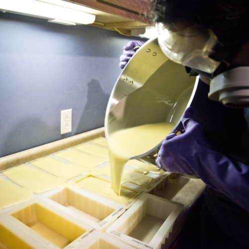 Pouring soap into molds